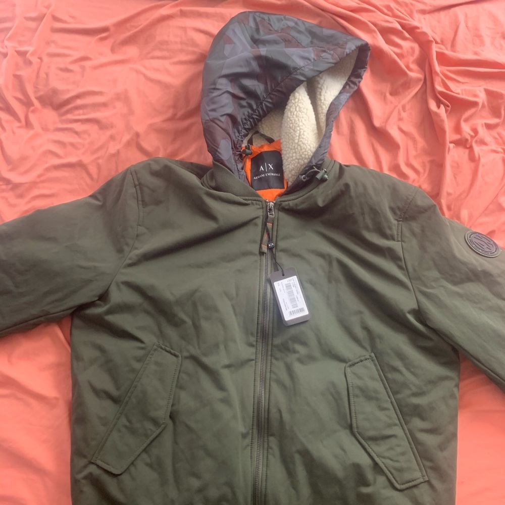 Armani exchange crew winter jacket with fur hood